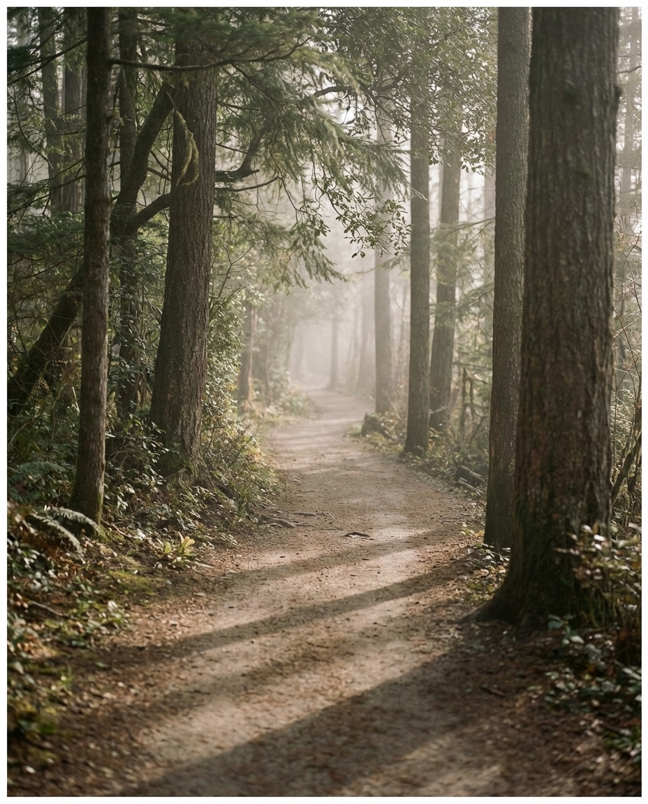 Mission - forest trail leading into distance